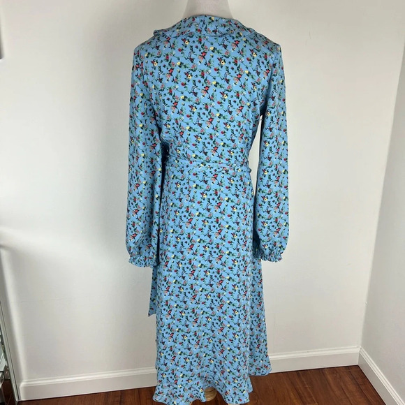 Aritzia Little Moon Elm Blue Floral Wrap Midi Dress Cottagecore Prairie B13 - Picture 7 of 10